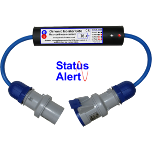 galvanic isolator with status monitor showing 16amp plugs and sockets also showing warning lights