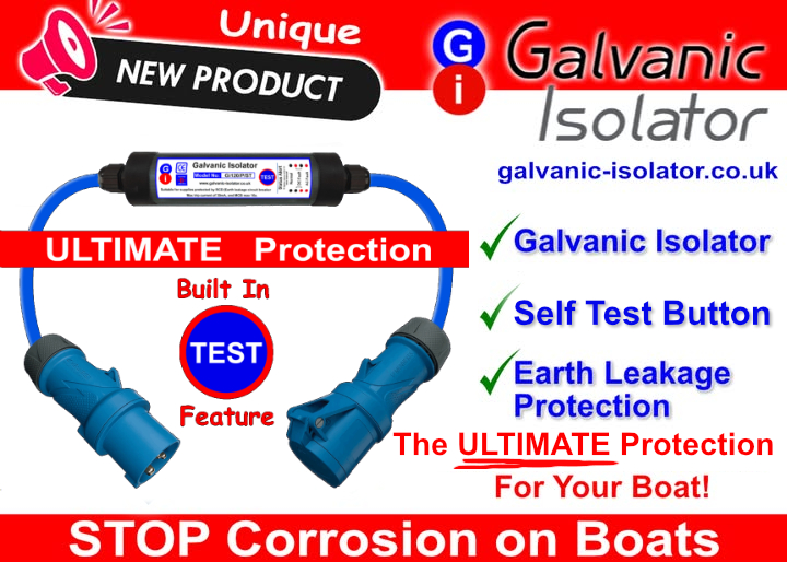 Boat on summer shore power with galvanic isolator preventing hull corrosion