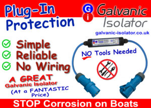 Pitted galvanic corrosion on a boat’s metal surface near the waterline